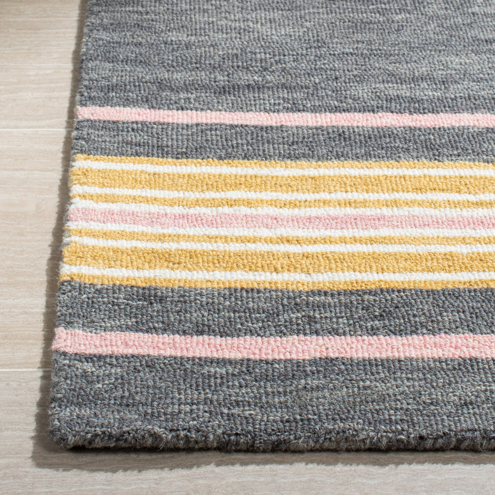 Safavieh Metro Met611H Striped Rug, Charcoal and Pink, 2'3"x8'0" Runner