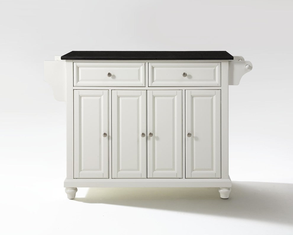 Cambridge Solid Black Granite Top Kitchen Island, White Finish
