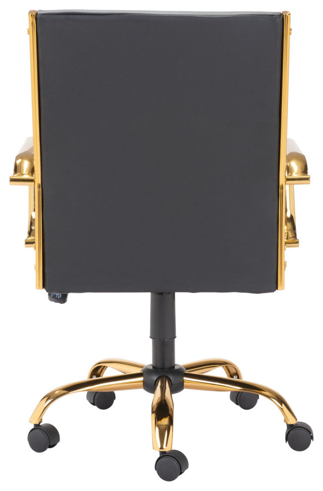 Computer Chair, Faux Vinyl Leather, Steel, Black, Gold, Home Business Office
