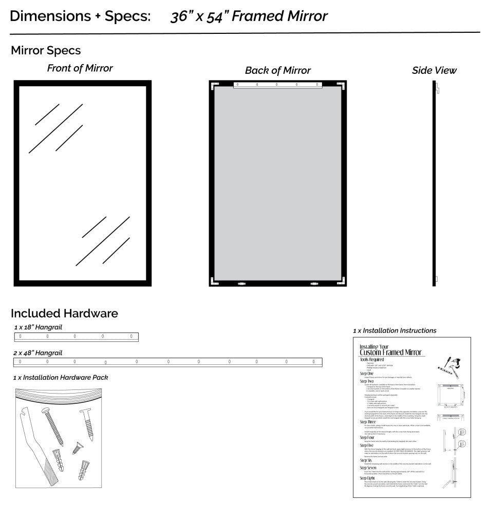 Ellis Framed Wall Mirror, Black, 36"x54"