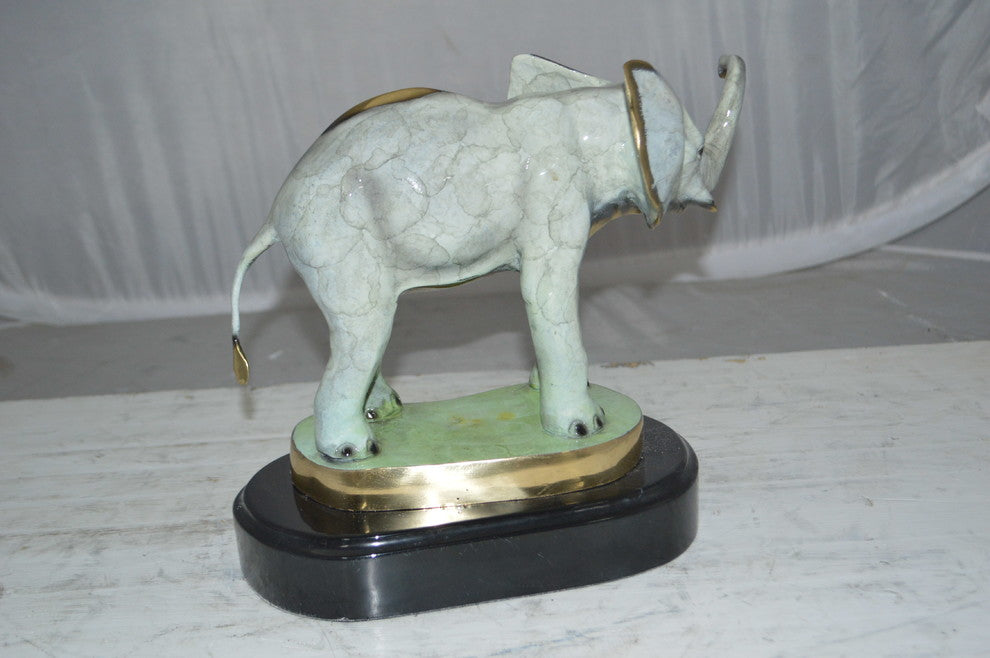 Elephant trunk Up Bronze Statue -  Size: 16"L x 9"W x 10"H.