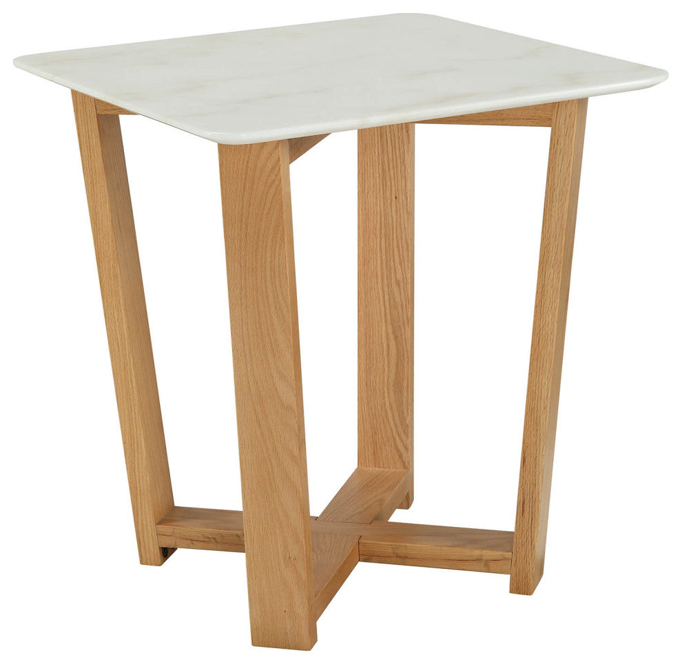 Acme Tartan Accent Table Marble Top and Natural Finish