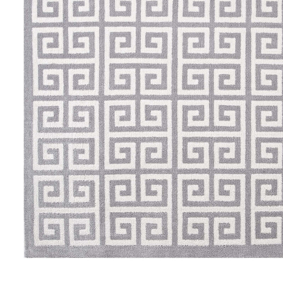 White and Light Gray Freydis Greek Key 8x10 Area Rug