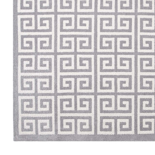 White and Light Gray Freydis Greek Key 8x10 Area Rug