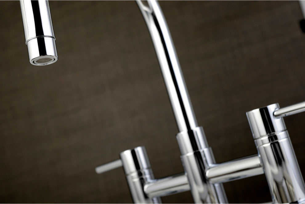 Kingston Two-Handle Gooseneck Bridge Kitchen Faucet Sprayer, Polished Chrome