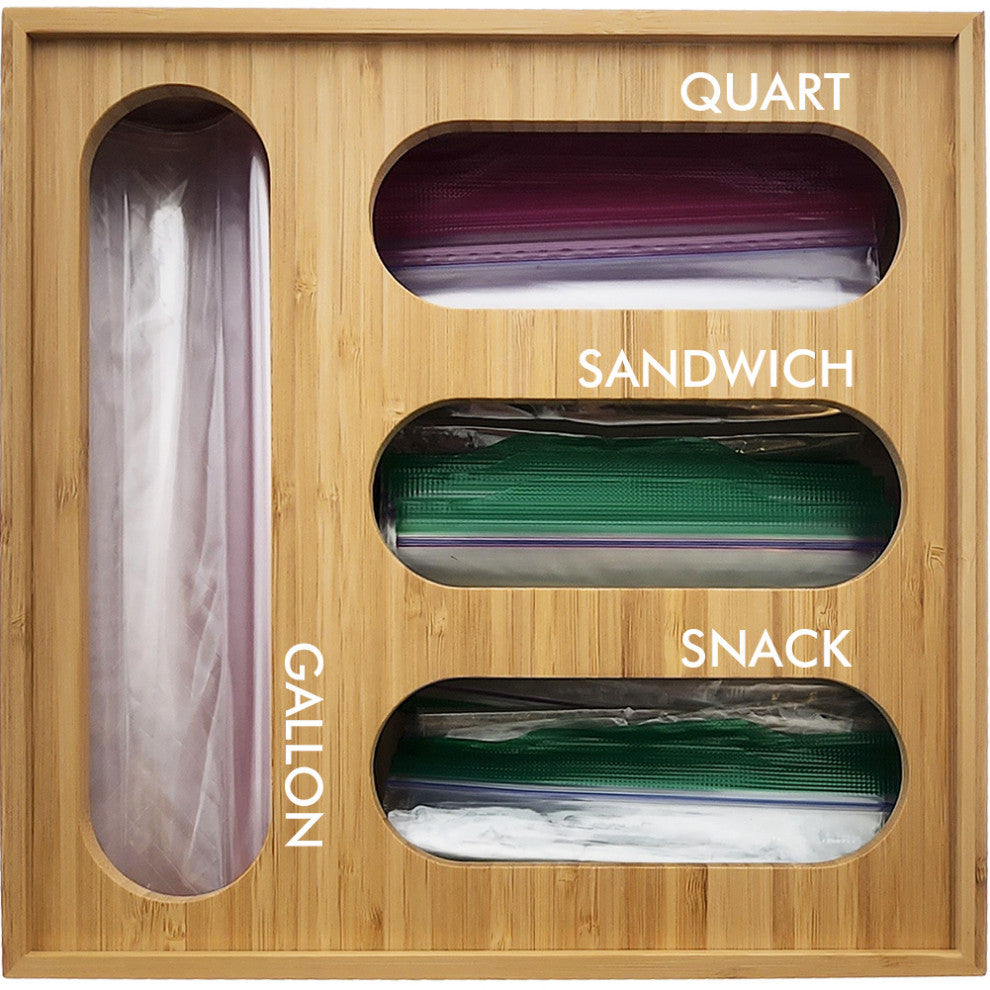 OnDisplay Luxe Bamboo Kitchen Drawer Zip Food Storage Bag Organizer, Food Bagg, Natural