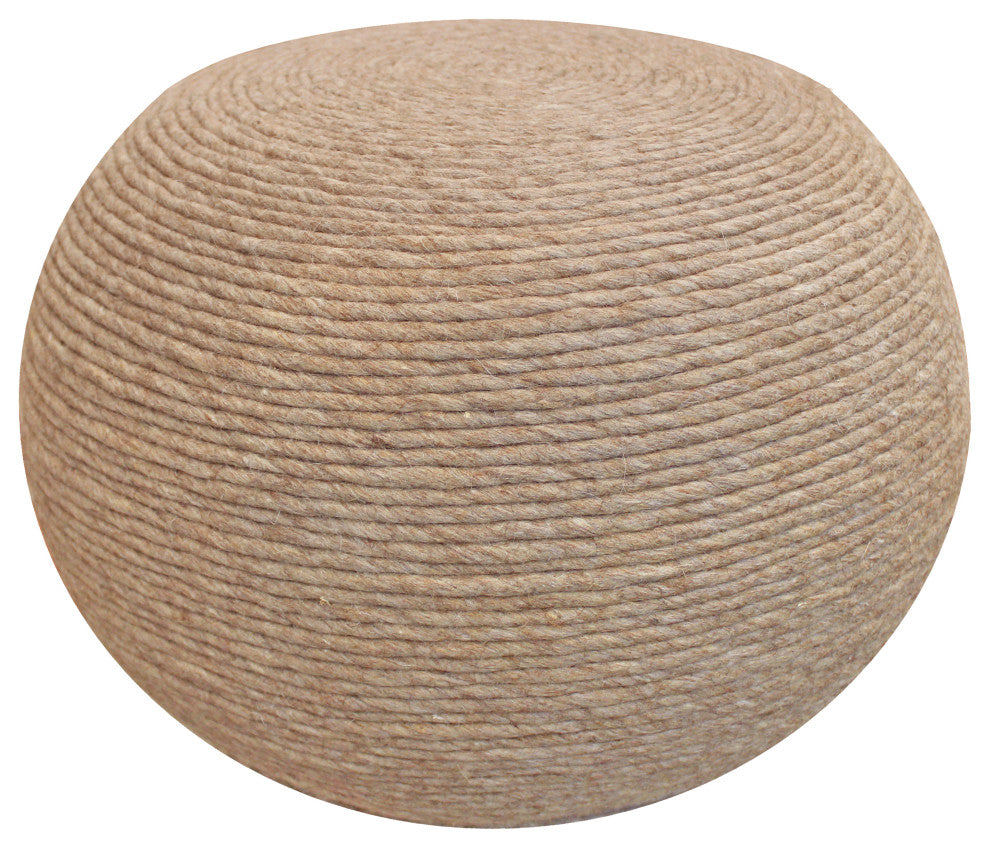 Ellie Round Pouf in Beige Wool With Polyester Filling