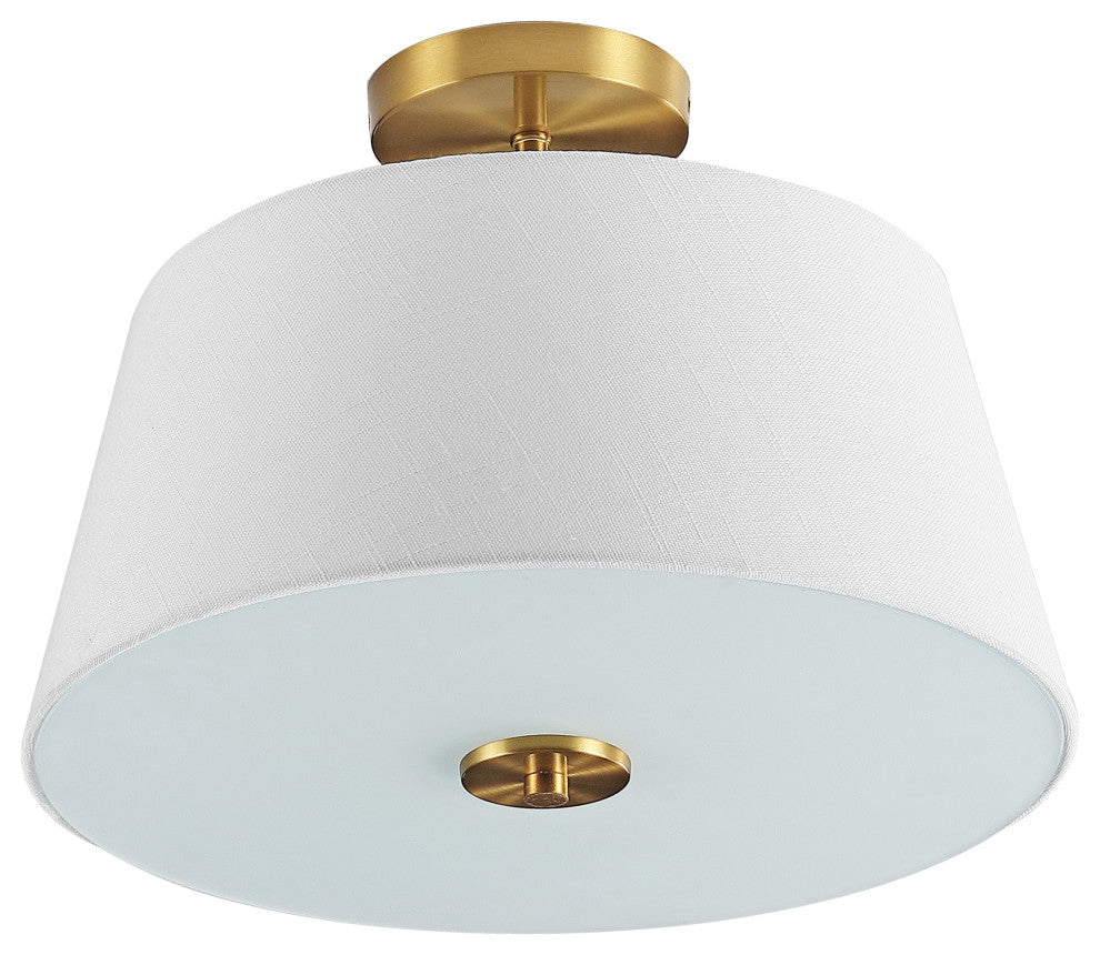 Isabella 15" 3-Light Modern Midcentury Iron Semi Flush Mount, Brass Gold/White