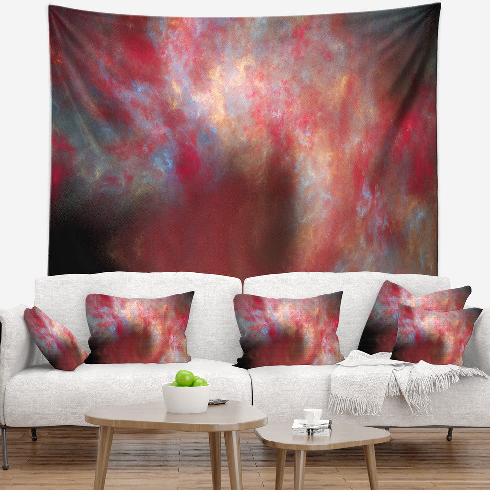 Red Starry Fractal Sky Abstract Wall Tapestry, 39"x32"