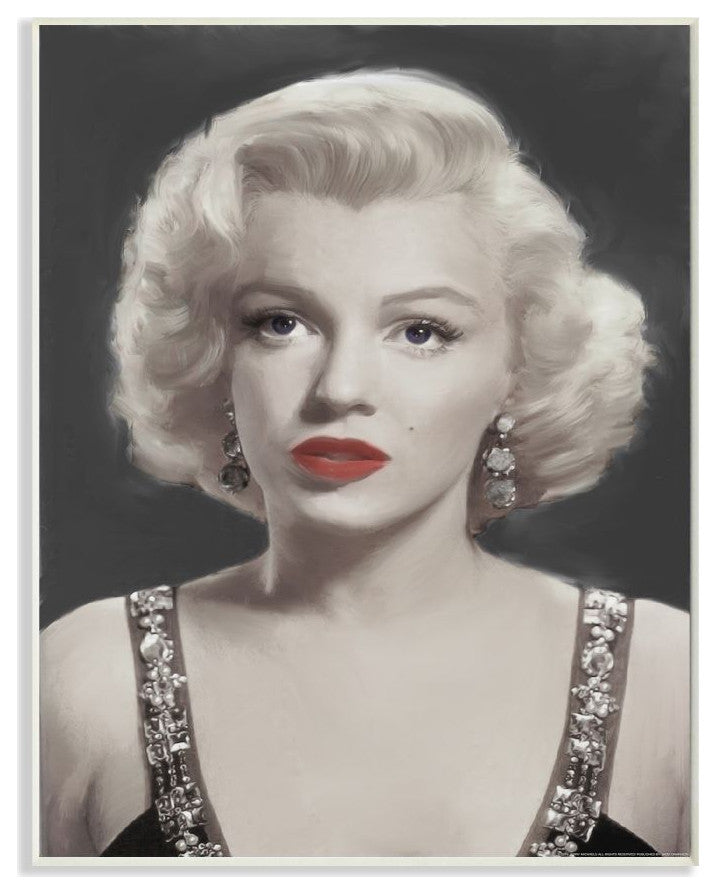 Stupell Industries Marilyn Portrait Black And White Vintage Movie Star, 13 x 19