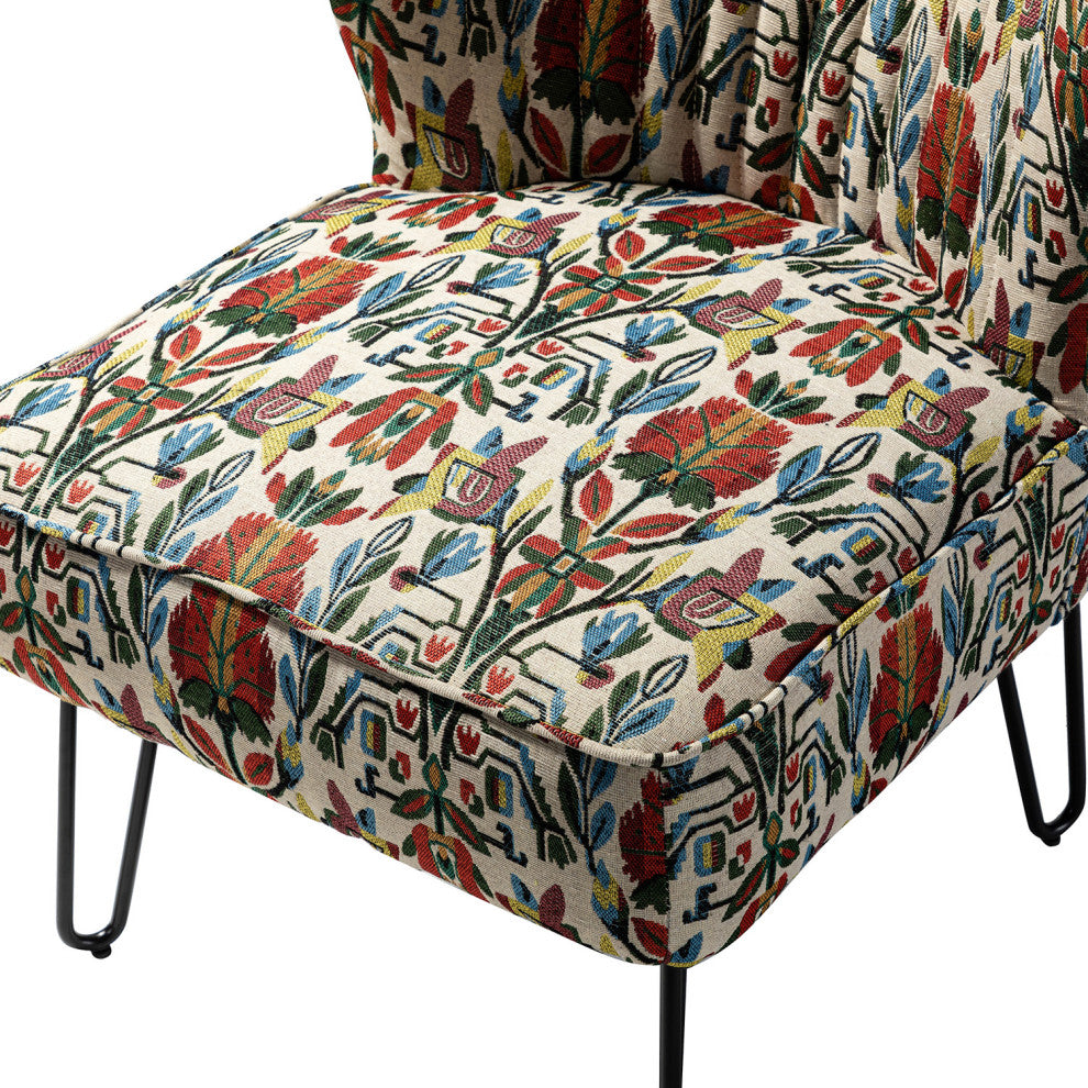 Tufted Side Chair With Metal Legs, Floral