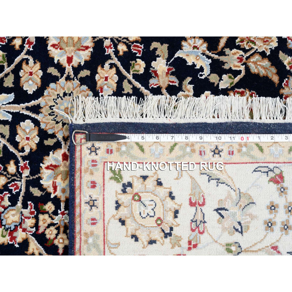 Midnight Blue Hand Knotted Nain 250 KPSI Wool and Silk Square Rug 5'0" x 5'0"