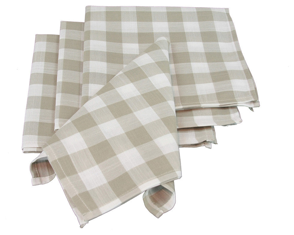 Gingham Check Napkins, 20"x20", Natural, Set of 4