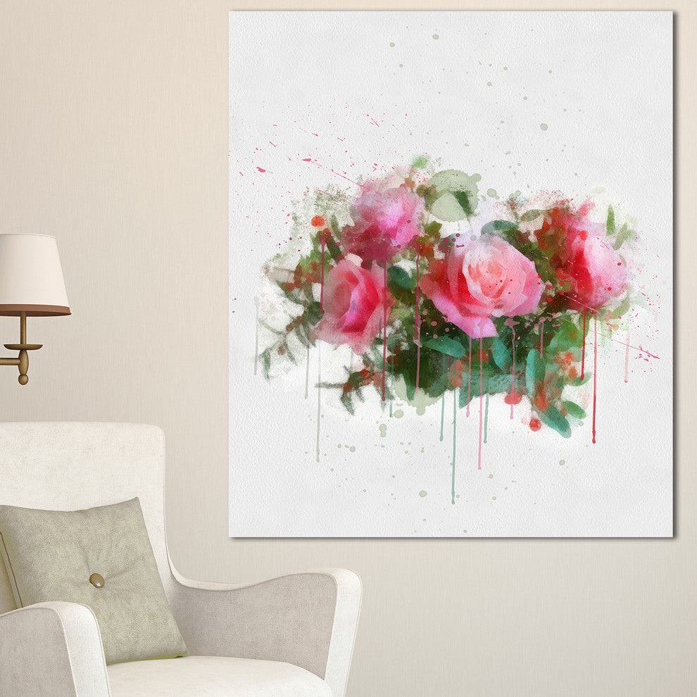 Bunch of Pink Roses Watercolor, Flower Artwork on Canvas, 30"x40"
