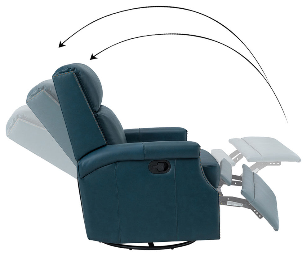 Genuine Leather Swivel Rocker Recliner, Turquoise