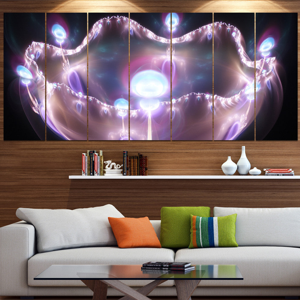 3D Surreal Purple Illustration, Abstract Canvas Art Print, 83"x32", 7 Panels