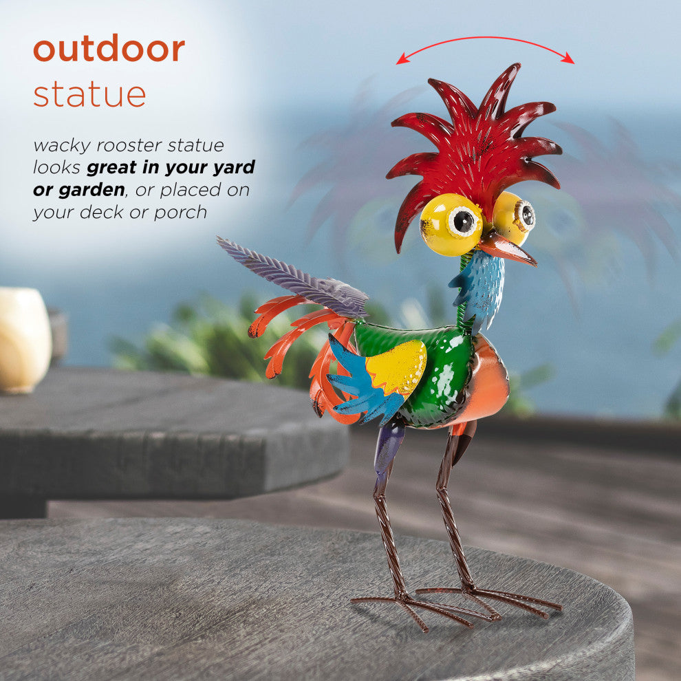 Alpine Wacky Tropical Metal Rooster Decor Statue, 17"