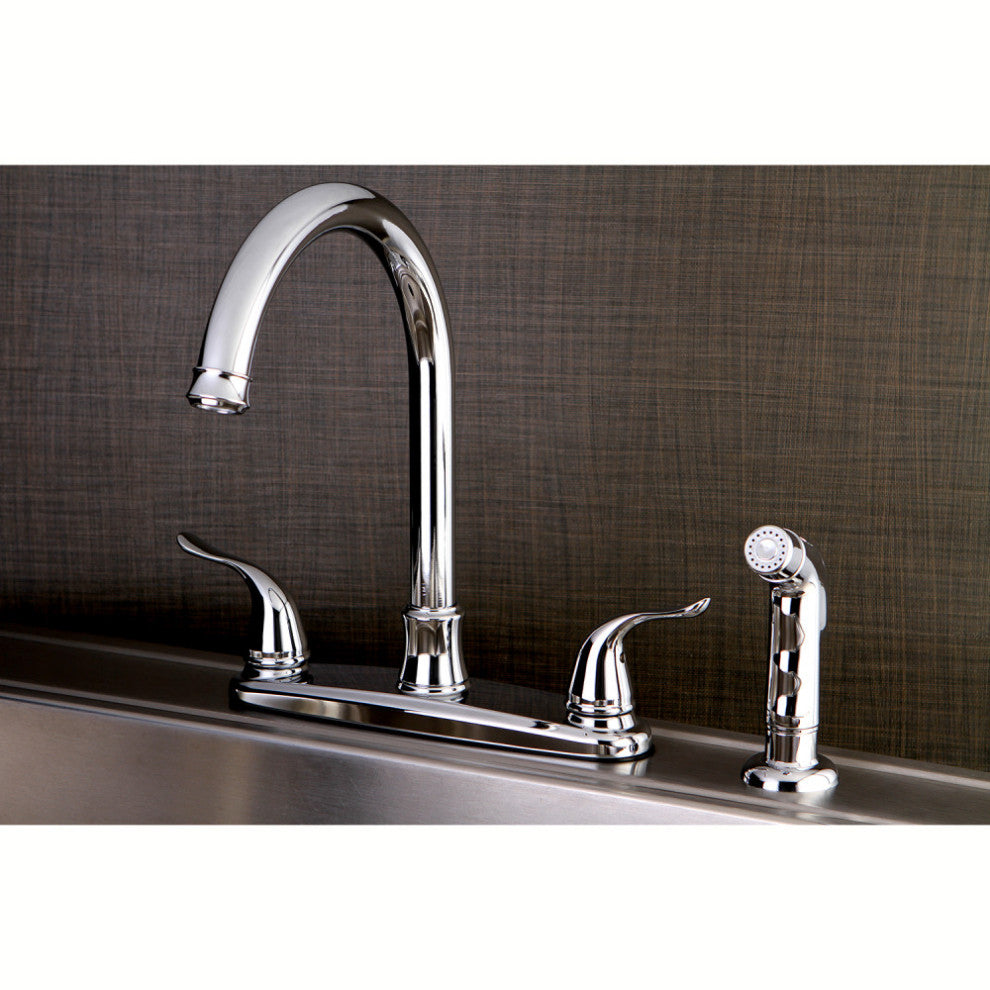 Kingston Brass 8" Centerset Kitchen Faucet With Sprayer, Polished Chrome