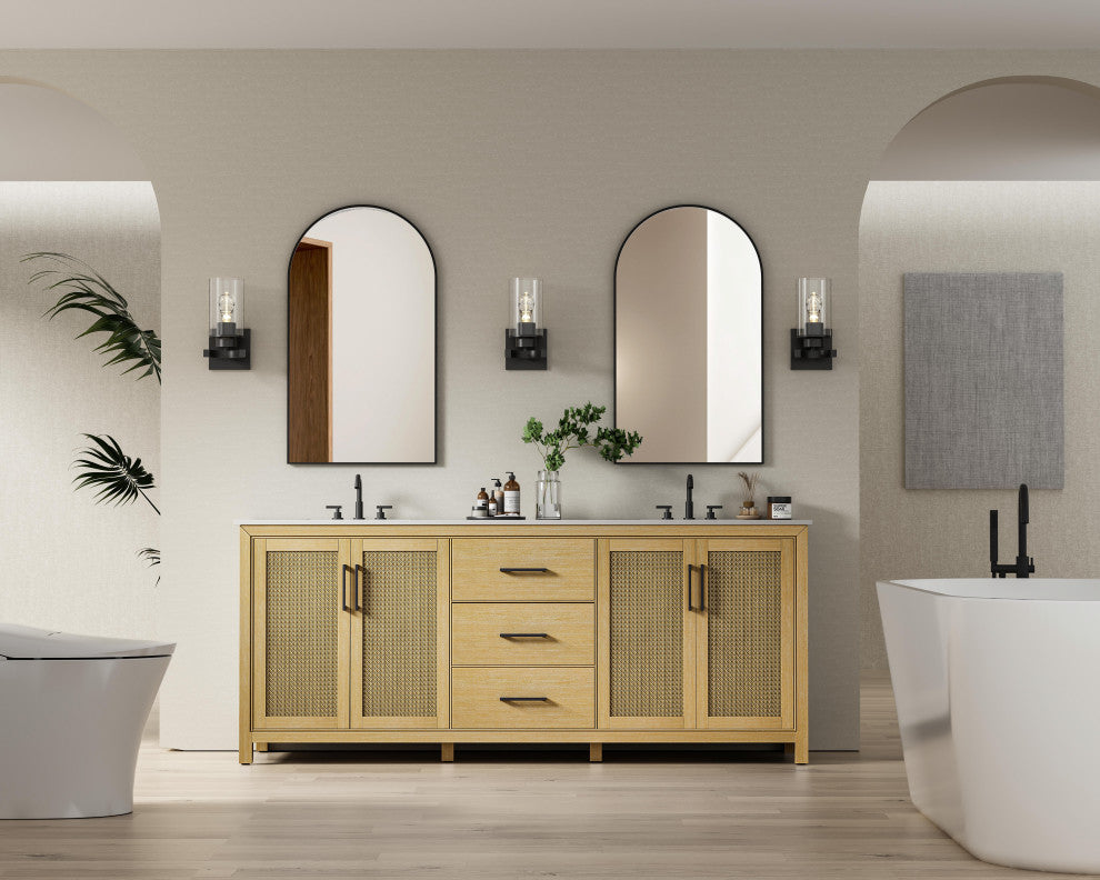 Home Living 84" Double Bathroom Vanity, Linen Oak