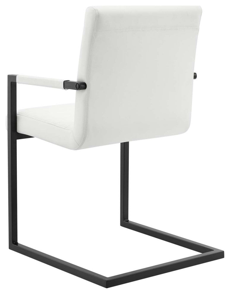 Side Dining Chair, Set of 2, Faux Vegan Leather, White, Cafe Bistro Restaurant