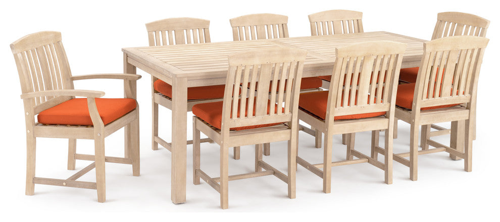 Kooper 9 Piece Sunbrella Outdoor Patio Dining Set, Tikka Orange