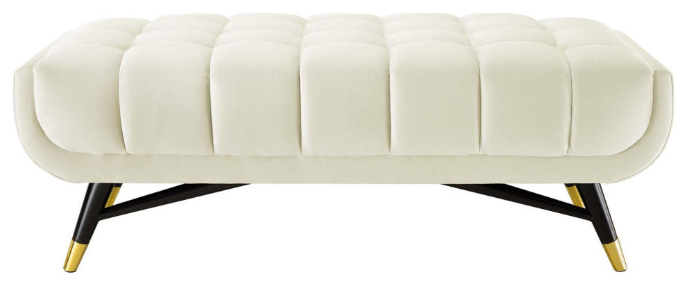 Accent Chair Bench, Velvet, Ivory White, Modern, Living Lounge Hotel Hospitality