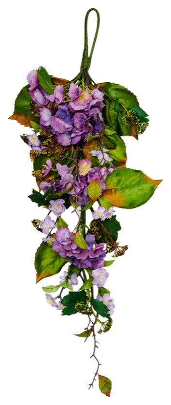 35" Purple Hydrangea And Green Leaves Teardrop