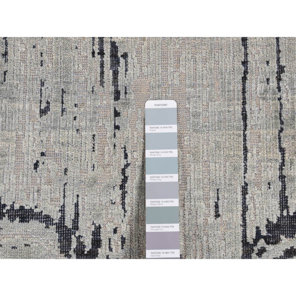 Cloud Gray The Cane Design Silk With Wool Hand Knotted Runner Rug, 2'7"x8'