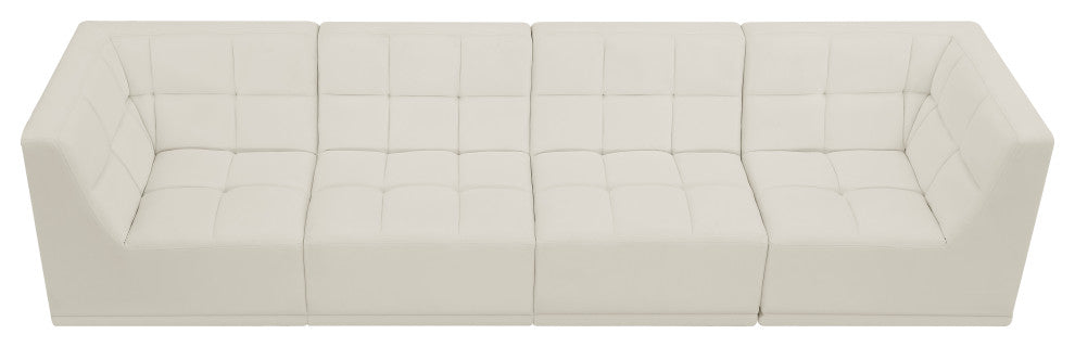 Relax Velvet Upholstered 4-Piece Modular Sofa, Cream