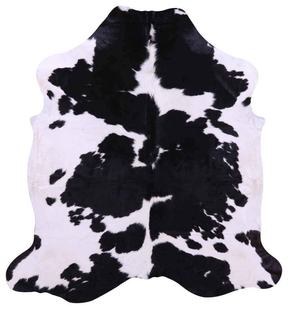 7' 4" X 6' 10" Black and White Natural Cowhide Rug C2183