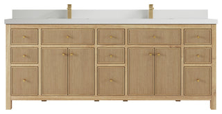 Sonoma 84 Double Sink Bath Vanity in Light Natural Teak with 2" White Quartz
