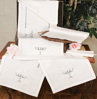 Florals Embroidered Hemstich Vase Table Runner 15"x54In