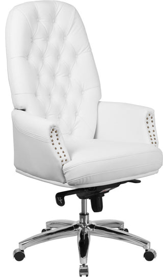 High Back Tufted White Leather Multifunction Executive Swivel Chair With Arms
