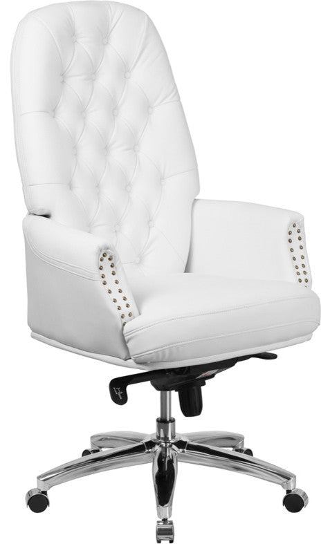 High Back Tufted White Leather Multifunction Executive Swivel Chair With Arms