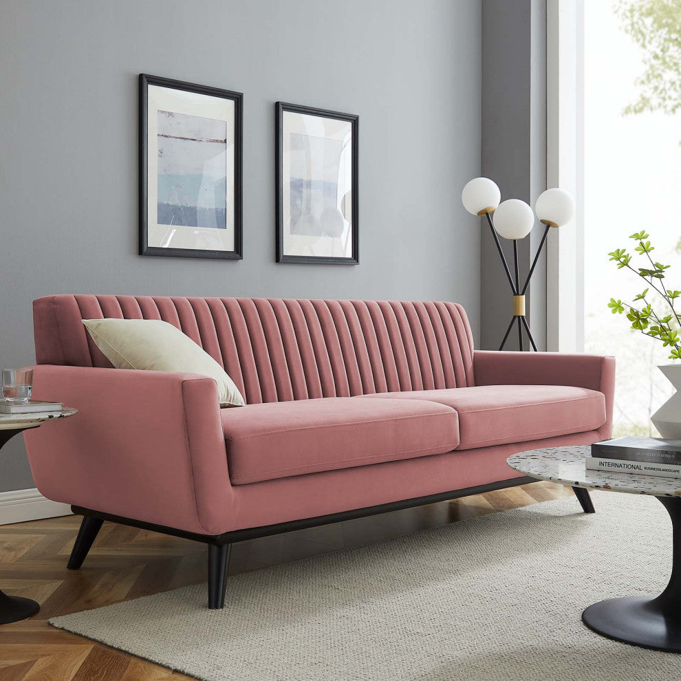 Engage Channel Tufted Performance Velvet Sofa Dusty Rose