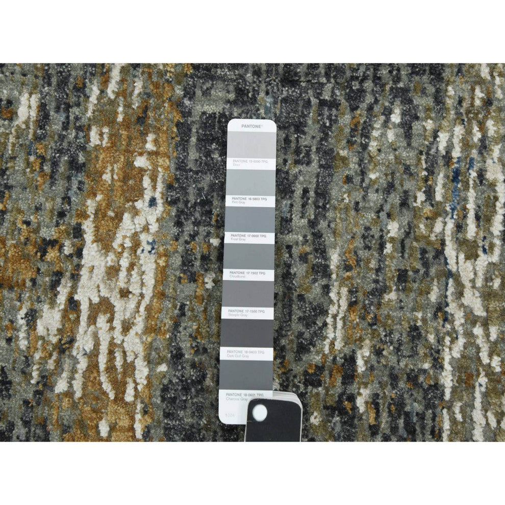 Battleship Gray, Wool Hand Knotted, Abstract Design XL Runner Rug, 2'5"x19'10"