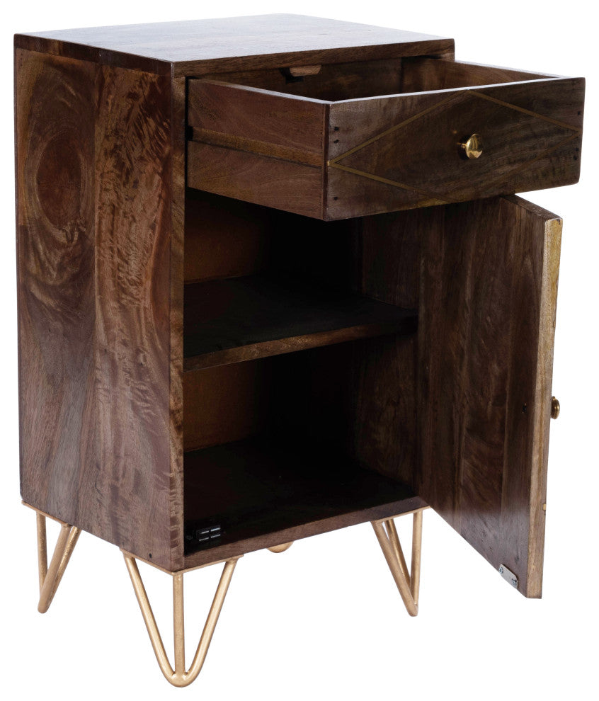 Butler Alda Wood and Brass Metal Inlay Chairside Chest