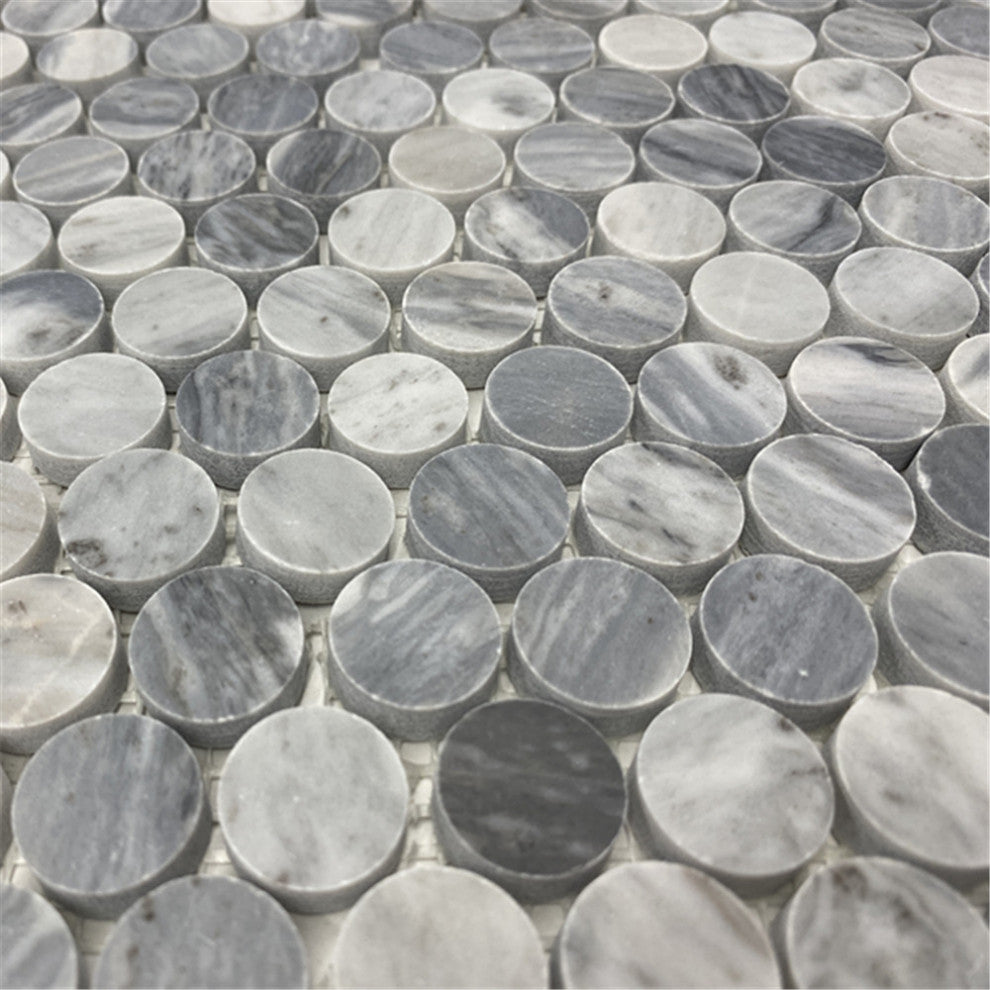Penny Round Bardiglio Gray Italian Marble 3/4 inch Mosaic Tile Honed, 1 sheet