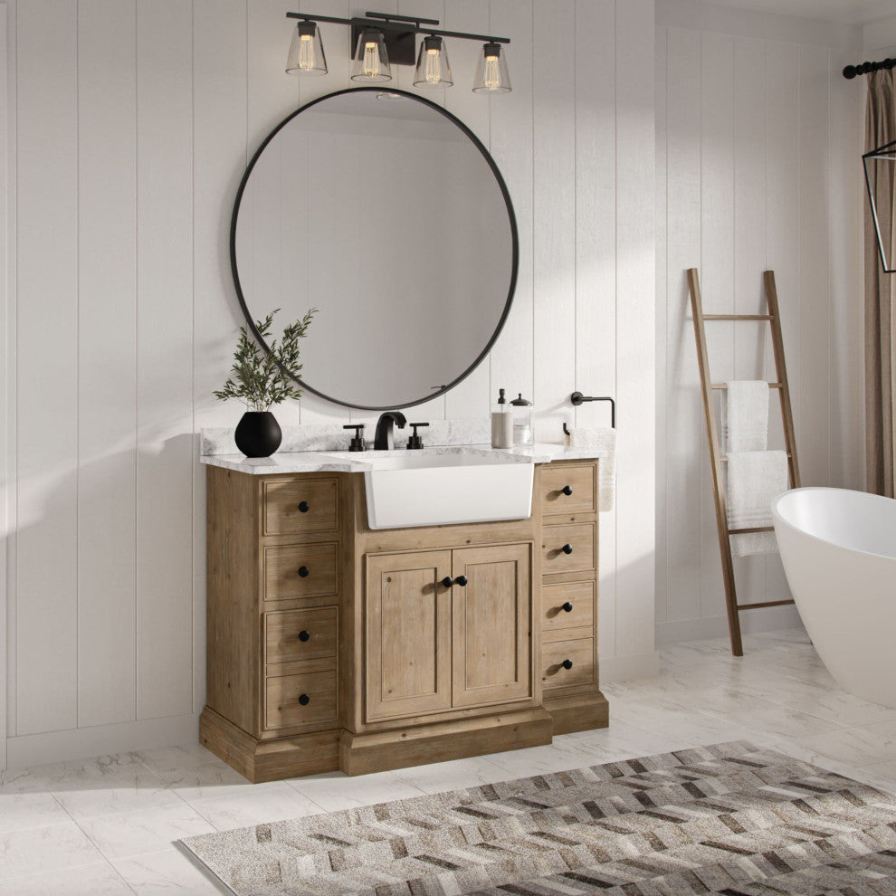 Fermo Bath Vanity, Weathered Fir, 48", Marble Top, Single Sink, Freestanding