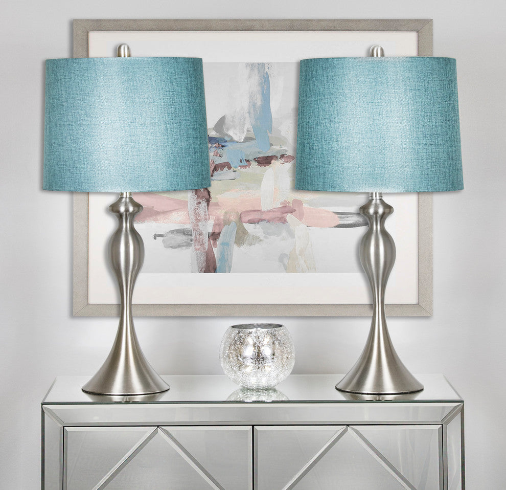 26.5 Brushed Nickel Table Lamps Turquoise Shade, Set of 2