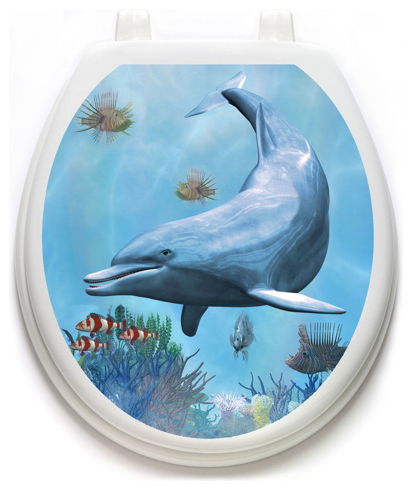 Dolphin Dream Toilet Tattoos, Toilet Lid Decal, Round Standard