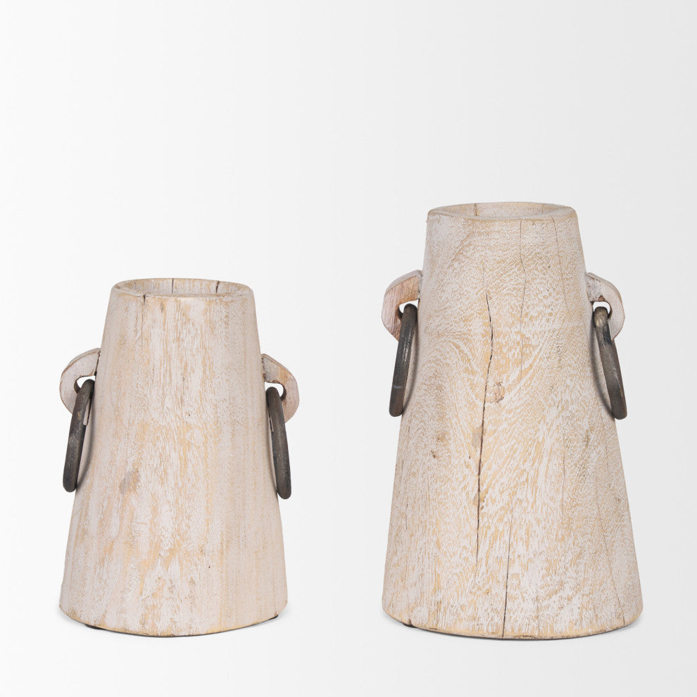 Monique Small Light Brown With Handles Wood Pot