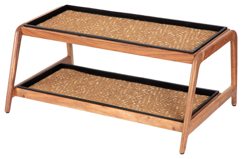 Double-Tier Natural Stand With 3-Pair Rubber Boot Trays Mersey