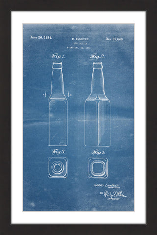 "Beer Bottle 1933 Blueprint" Framed Painting Print