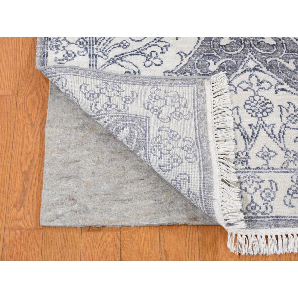 Ivory Hand Knotted Cotton Mughal Empire Agra Flower Bouquet Design Rug 9'x12'