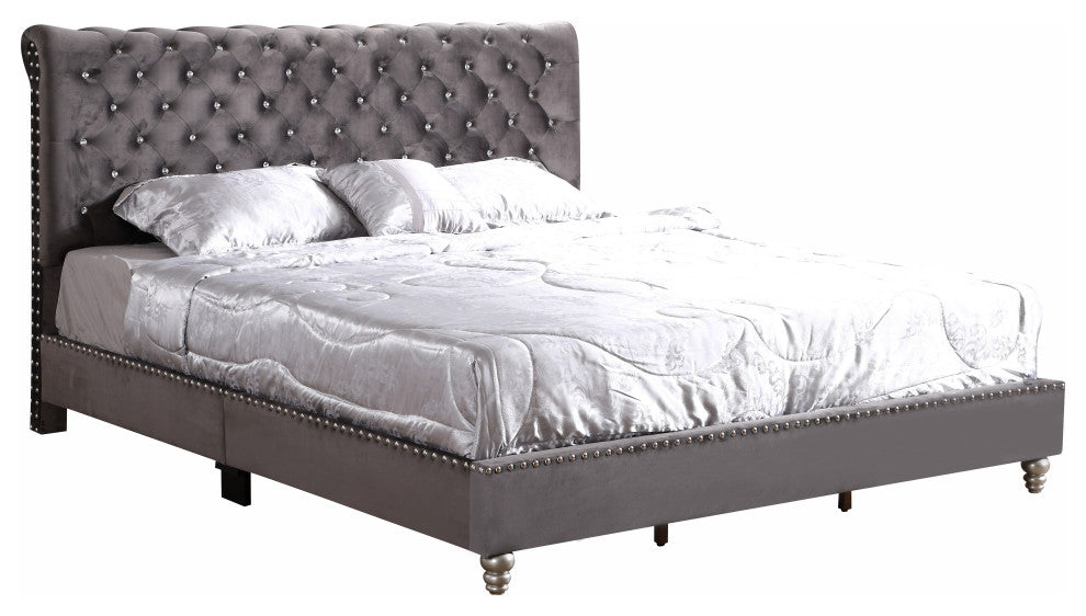 Princeton Tufted Upholstered Faux Leather Bed, Smoke Gray, King