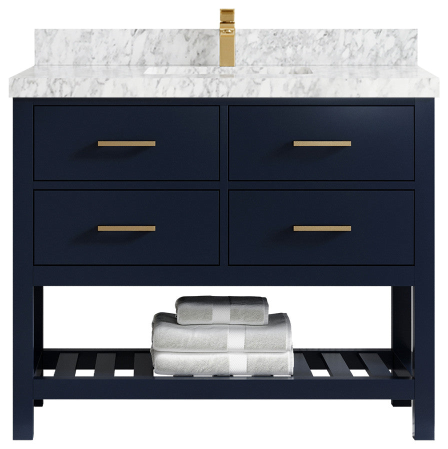 Parker 42 Single Sink Bath Vanity in Navy Blue  2" Carrara Marble