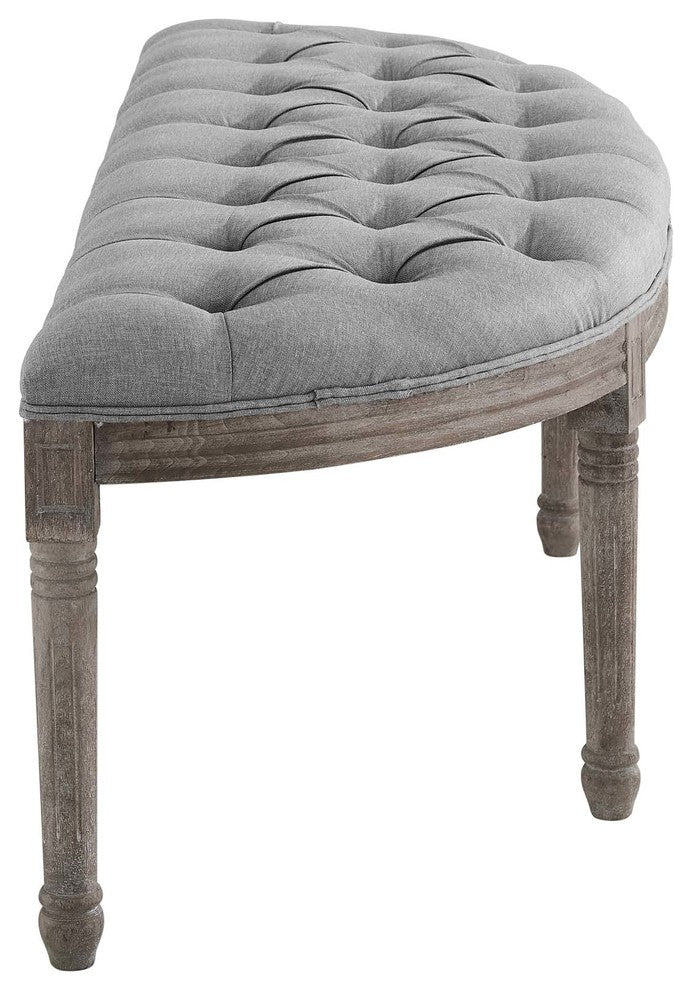 Esteem Vintage French Upholstered Fabric Semi-Circle Bench, Light Gray