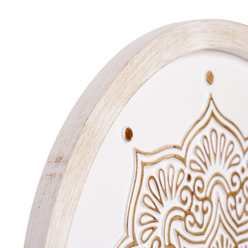 American Art Decor Boho Farmhouse Wood Framed Wall Medallion - White, Brown