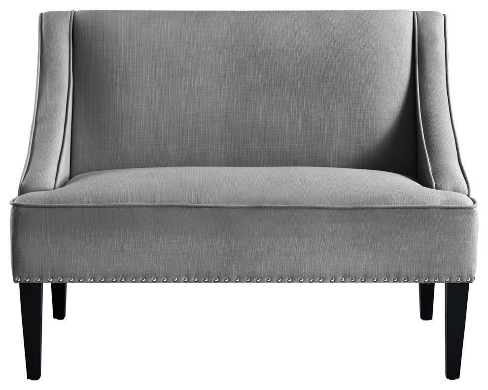 Inspired Home Aryanna Bench Upholstered, Light Gray Linen
